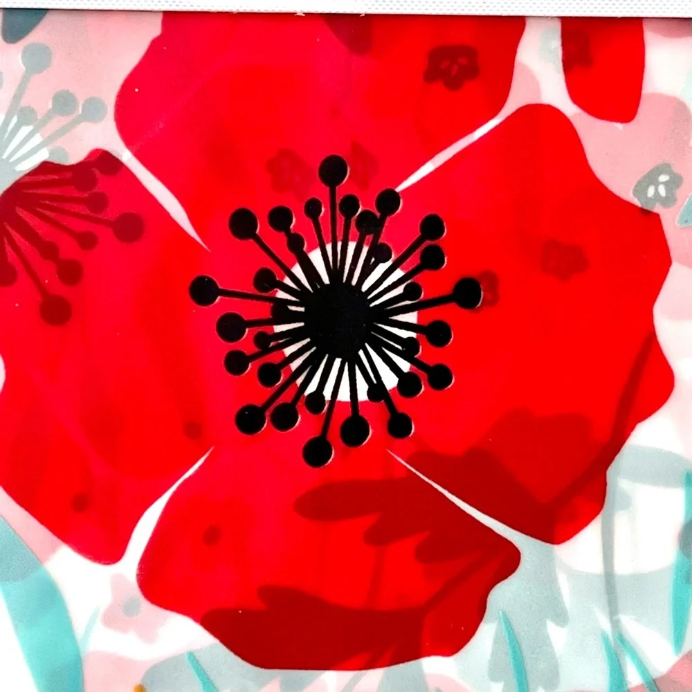 Faro Poppy Flower Garden Peva Shower Curtain Red Teal Golden Yellow Floral - Picture 6 of 10